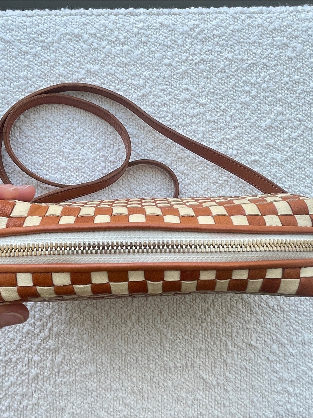 Clare V. Midi Sac Crossbody in Natural & Cream Woven Checker - Picture 8 of 12